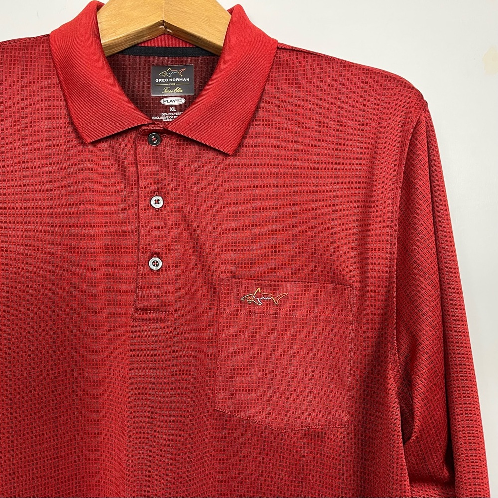 Greg Norman for Tasso Elba Red Classic Long Sleeve Polo Shirt Size XL - Picture 9 of 12